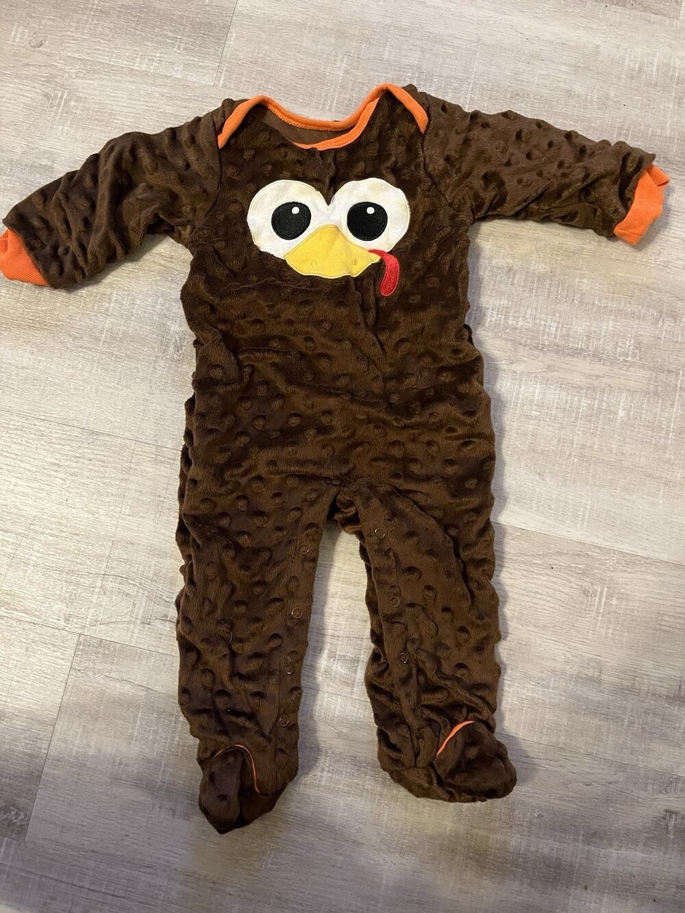Thanksgiving Turkey Back Front Colorful One piece Baby Child Fleece Brown 9 MO